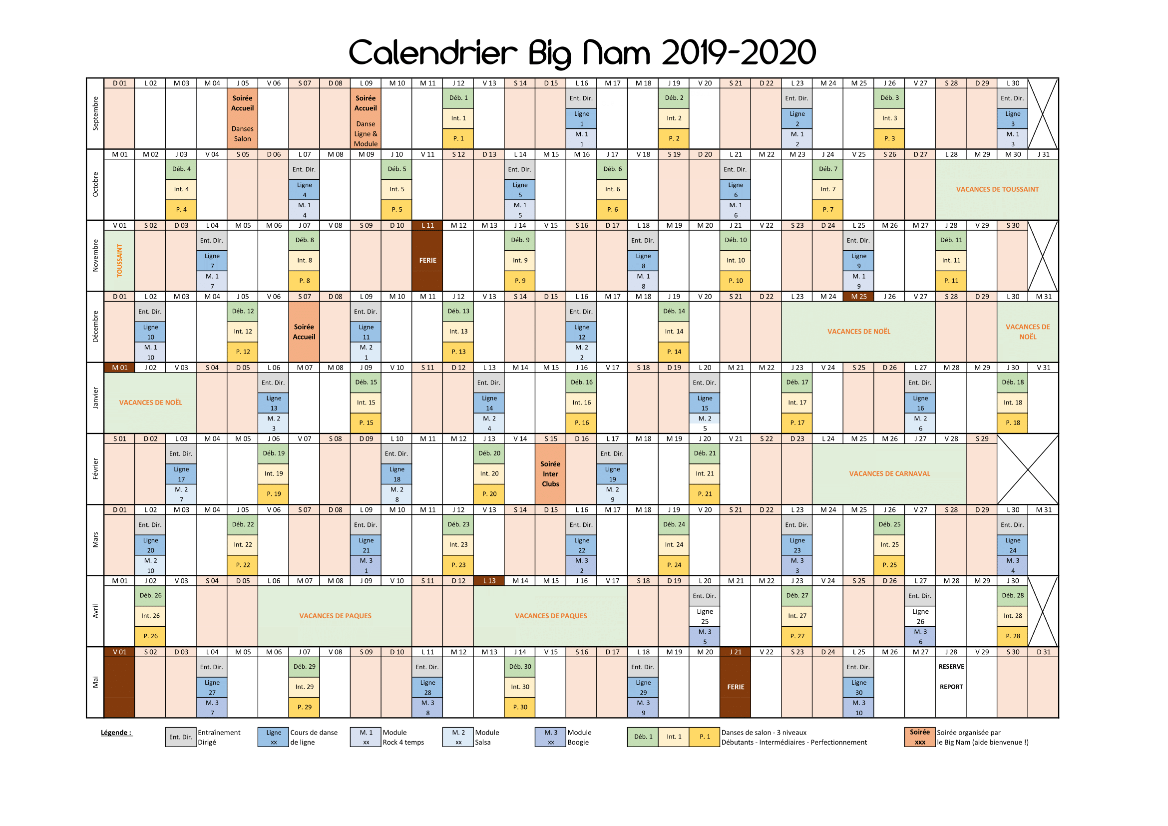 Calendrier 2019 2020